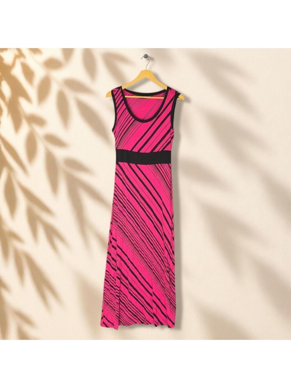 Apt. 9 Dress Women PS Petite Pink Striped Maxi Long Sleeveless Round Neck Casual